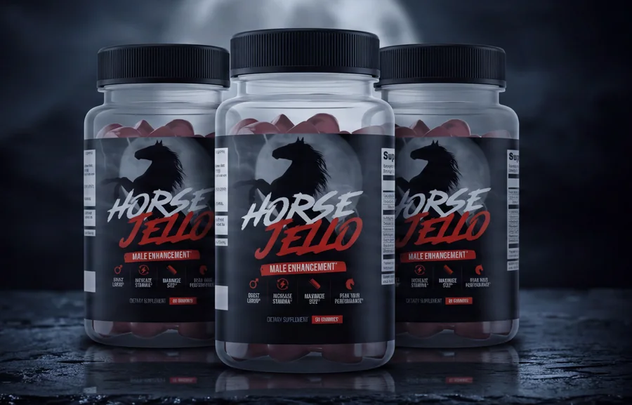 Three jars of HorseJello® on wet slate