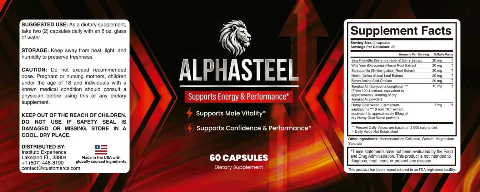 AlphaSteel Supplement Facts Label — Full Ingredient Transparency